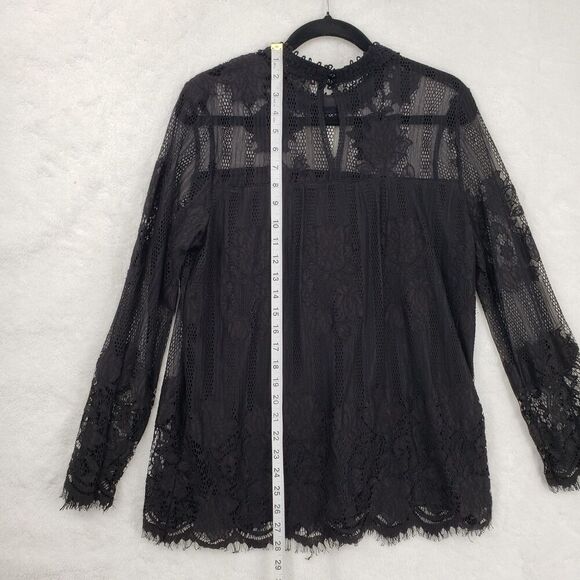 Ultra Pink Blouse Women Large Black Lace Sheer Fairy Faerie long sleeve Goth - Picture 8 of 10